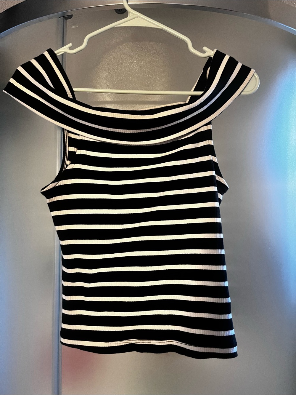 Lucky Brand Black & White Striped Off-Shoulder Shirt